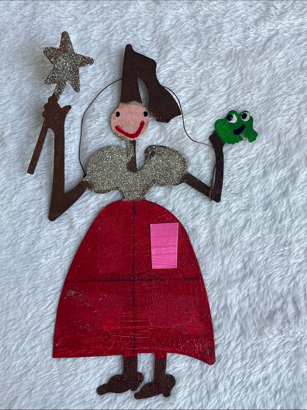 Handmade Finks Princess & Frog Wall Art with Red Skirt and Glitter Details